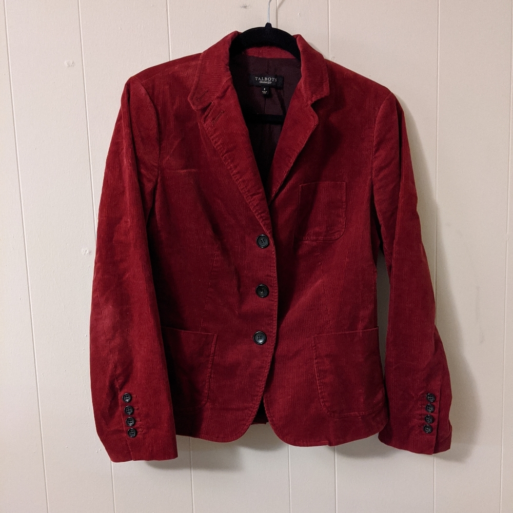 petite red corduroy cropped jacket with buttons
